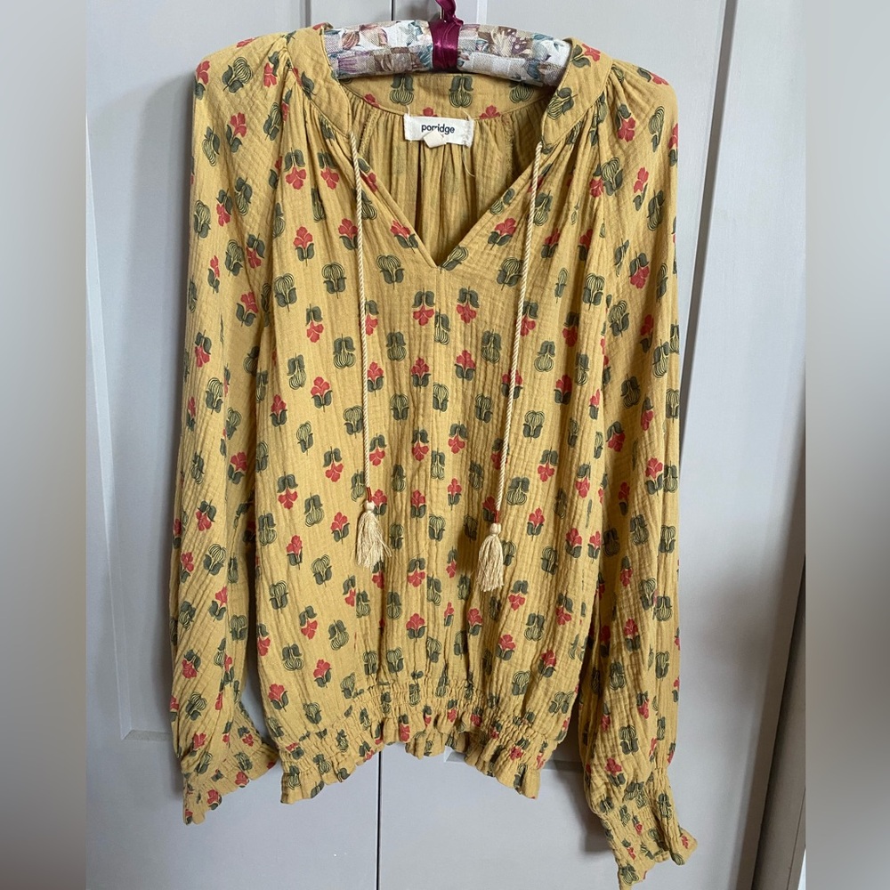 Anthropologie Porridge Ochre Floral Women's Peasant Top Size M